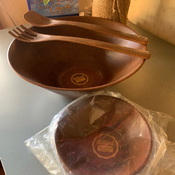 Vintage, NEW NEVER USED, Thermo Serv Westwood Salad Bowl Set. Wood Grain finish. - Picture 4 of 9